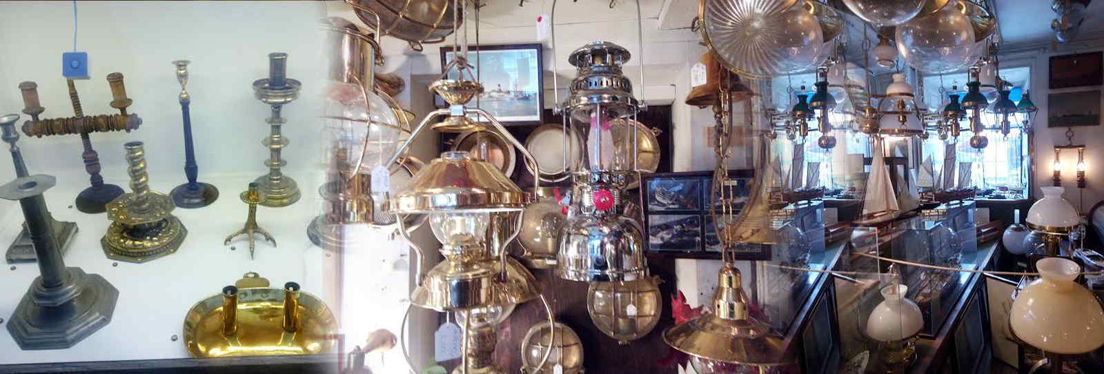 antiques ship lamps, candle holders